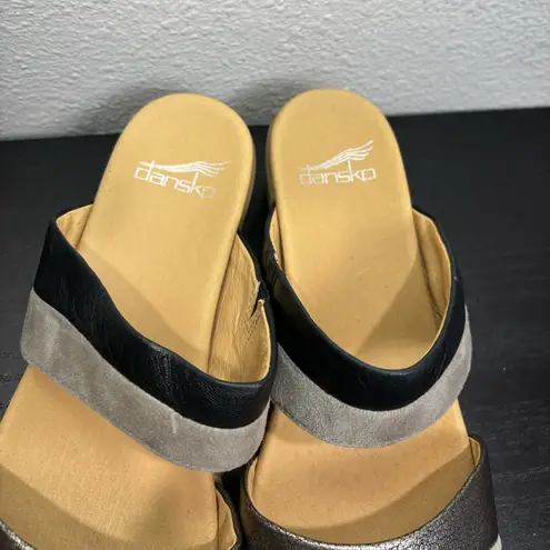 Dansko Theresa Slip On Sandal Clog Black Gray Leather Heels EU 37 US 6.5-7