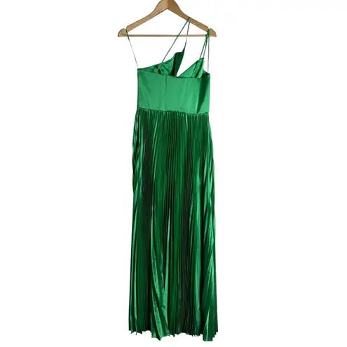 AMUR Khari Asymmetric One Shoulder Pleated Slit Cocktail Gown Snow Pea Green 6