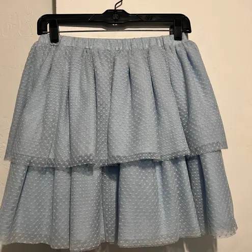 Hill House The Clara Tulle Tiered Dotted Mini Skirt Powder Blue Women Small