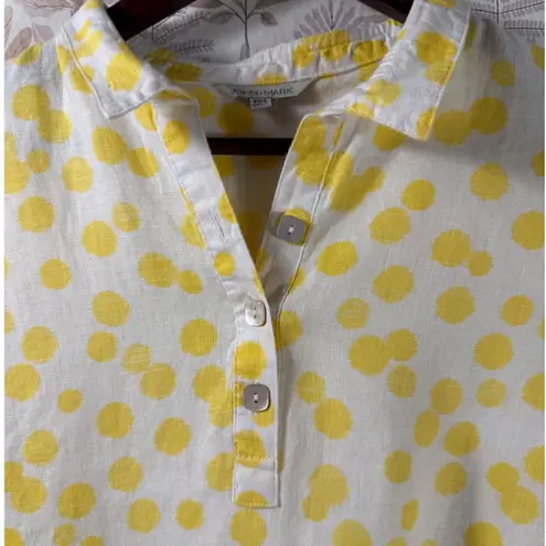 John Mark 100% Linen Yellow Polka Dot Button-Back Blouse PM Petite Medium - Image 2