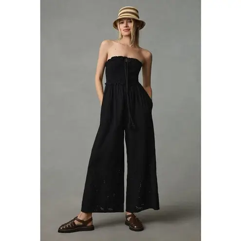 Anthropologie By  Strapless Eyelet Jumpsuit Sz Medium Black‎ Chic Beach Pull On
