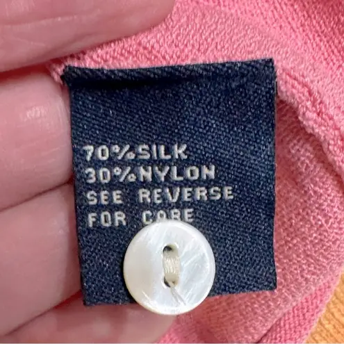 Boston Proper Pink Orange White Polka Dot Silk Blend 3/4 Sleeve Cardigan Medium