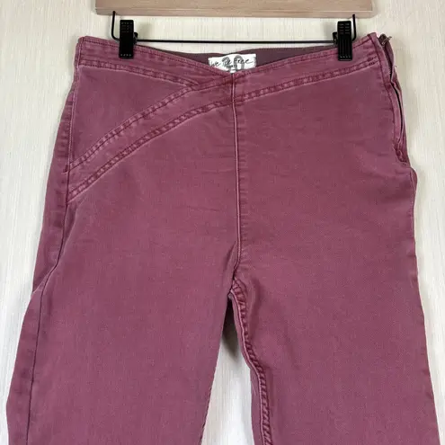 We The Free  Women's Pants Sz 30 Red‎ Maroon Bootcut Jeans Front V Side Zip Y2K