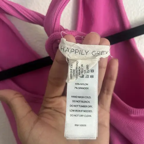 Happily Grey‎ Ribbed Tank Top Cropped Tie Back Hot Pink Casual Size
