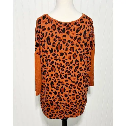 Attention Women's Leopard Print 3/4 Sleeve Graphic Shirt Orange Black Size XL