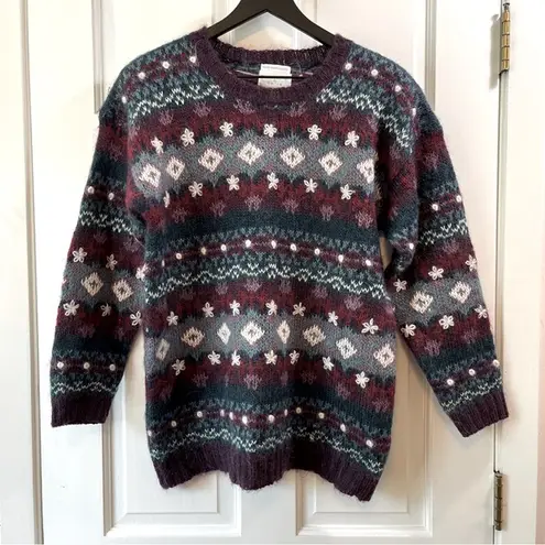 Christopher & Banks Vtg  Hand Embroidered Mohair Wool Mock Neck Sweater - Size M