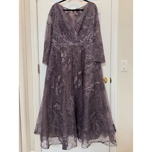 Mac Duggal NWT 20336 Purple Embellished Wrap Over 3/4 Sleeve Dress Size 12