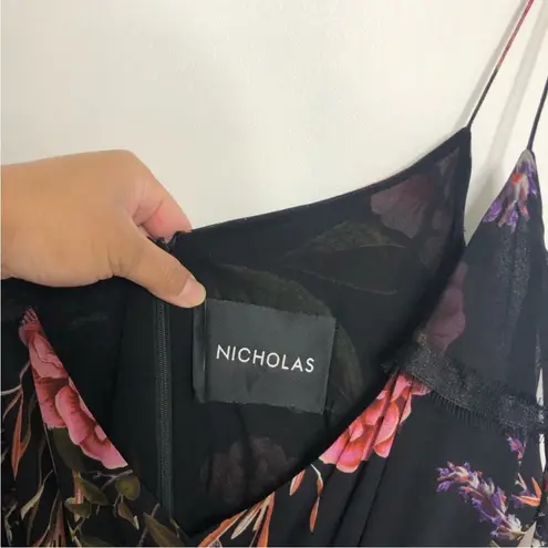 Nicholas Floral Ruffle Flutter Sleeve Black Cami silk Midi Dress Size US 6