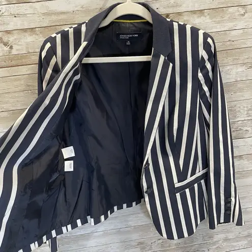 Jones New York Signature Womens 10 Blazer Americana Navy/White Striped Stretch Blue