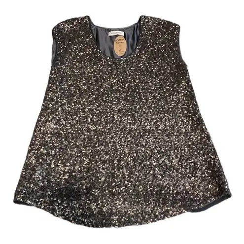 NWT Megan Park Brown/Black Sequined Top Size 3 (US 10) Holiday $585 Brown