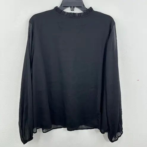 VERO MODA Curve Black Long Sleeve Ruffle Tie Neck Sheer Blouse Top Size 16 NWOT