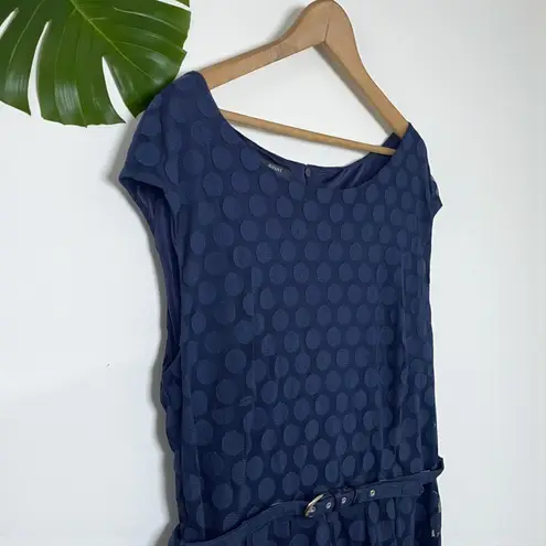 Alfani 🆕 Cap-Sleeve Polka Dot-Print Belted Dress in Navy