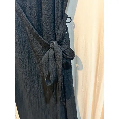 ExOfficio‎ Black Wrap Dress Sleeveless Textured Rayon Blend Casual Midi Dress Size M