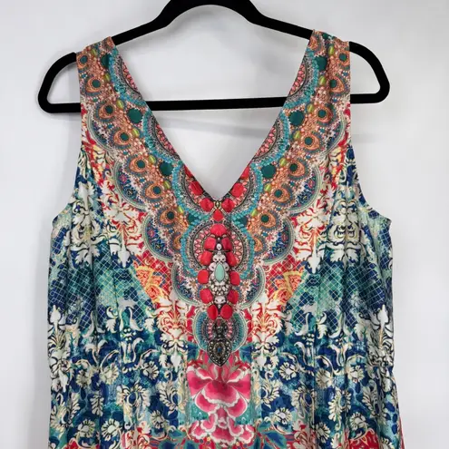 Avenue High Low Beachy Maxi Dress Womens 14/16 Pink Blue Beaded Tassels