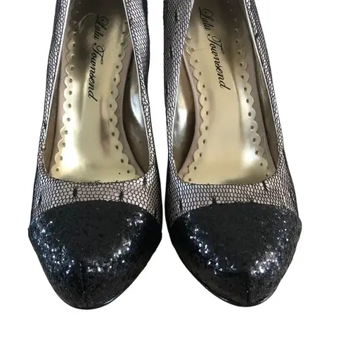 Lulu Townsend Black & Beige Mesh Glitter Stiletto Heels 6