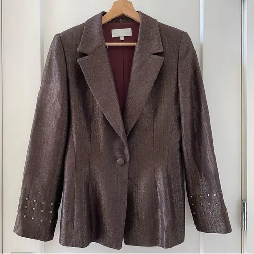 Badgley Mischka Brown Metallic Embellished Beaded Women's Blazer Size 8