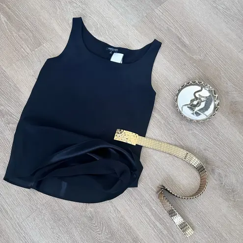 Lafayette 148 NY Luxury 100%Silk Double Georgette Blouse Designer Sleeveless Top Black Size 0