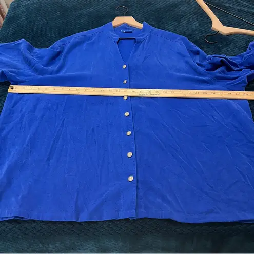 Tianello Plus TENCEL Taipei Blouse Button Front Garment Dyed Cobalt Blue 2X