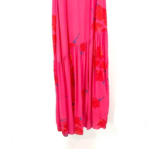 Free People  She's A Waterfall Pink Floral VNeck Flutter Sleeve Wrap Maxi Dress