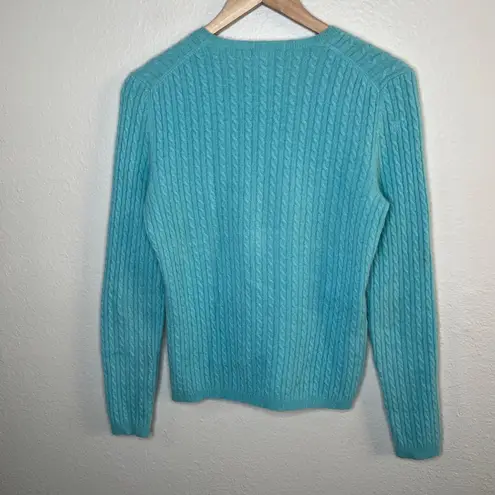 Anne Klein Sport Vintage Womens Cable Knit Cashmere Sweater Turquoise Blue Large