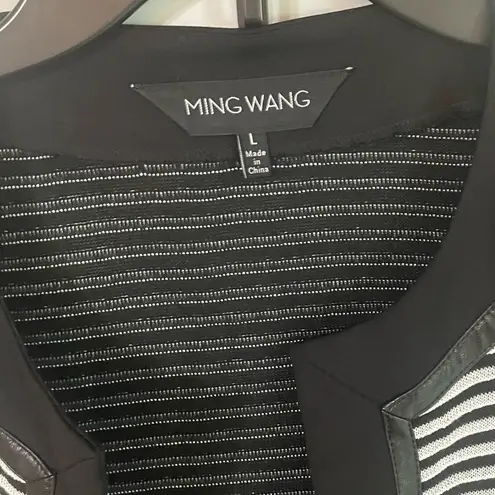 Ming Wang Cardigan Sweater Women’s Large Black Stripe Open Front 3/4 Sleeve
