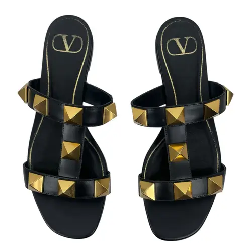 Valentino Garavani Roman Stud Calfskin Leather Slide Sandal Size 37.5