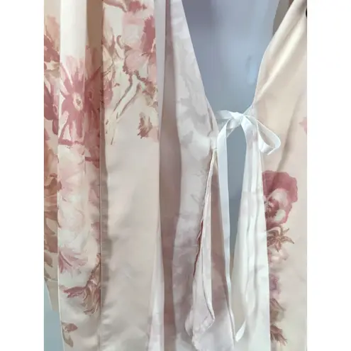 Monique Lhuillier‎ Pottery Barn Floral Satin Robe Kimono Belted Sleeve Pajama Tan Size undefined