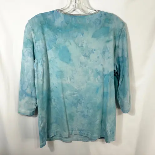 Christopher & Banks  Large Top Handmade Tie‎ Dye 3/4 Sleeve Cotton Blue Boho 434