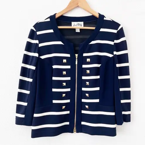 Joseph Ribkoff Striped Zip Up Jacket Blazer in Navy and White