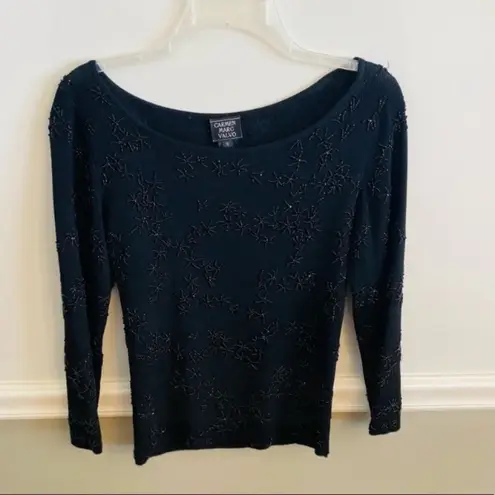 Carmen Marc Valvo Women’s Black Beaded Top Size Small
