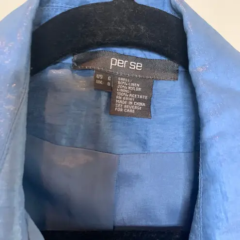 Per Se Vintage Linen Blend Metallic Blue Blazer Sz 6
