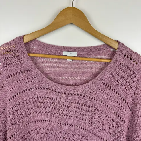 J Jill Crochet Open Weave Pink Pullover Sweater Sz L | Beachy Coastal Grandma Size L