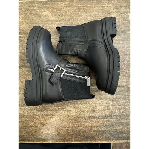 Blondo Women's Black Leather Boots Size 7 1/2 Moto Waterproof Grunge