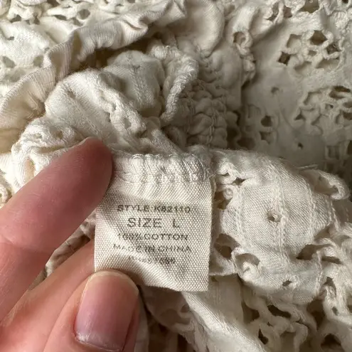 Paper + Tee  Eyelet Lace Ruched Trim Crop Top in Off White Size Large