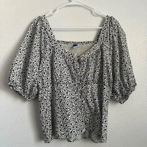 Old Navy  Floral Smocked Puff Sleeve Button Down Top