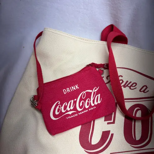 Coca-Cola Canvas Tote Bag Red Cream with "Have a Coke and a Smile"Coin Pouch - Image 5