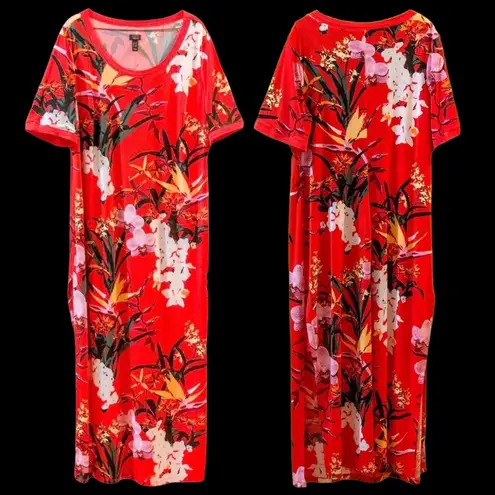 G.I.L.I Red Floral Maxi Sundress Dress Size XL