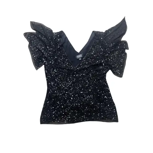 y2k vtg. sparkly beaded ruffle fairy whimsy goth party blouse x large Black Size XL