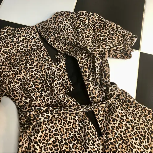 Marissa Webb Belted Leopard Print Denim Mini Dress Long Sleeve Safari Neutrals L