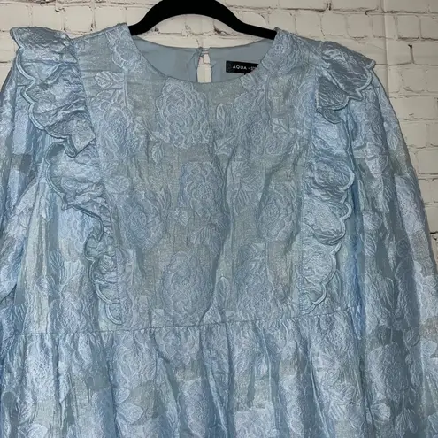 ✨Aqua Scout The City Light Blue Floral Ruffle Long Sleeve Mini Dress Women XL