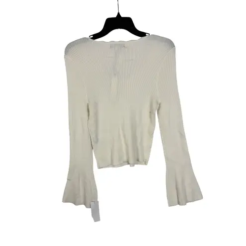 BAGATELLE COLLECTION Women's Ivory Scallop Neck Ribbed Flare Sleeve Sweater XL White