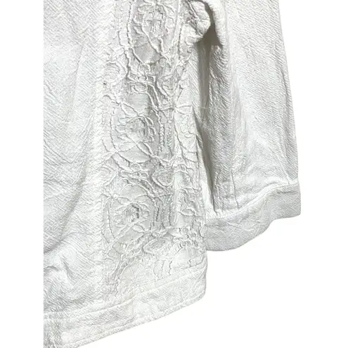 John Paul Richard Embroidered Floral Zip Jacket Womens L Chic Moto Quiet Luxury White Size L