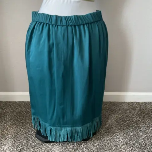 VTG Criscione New York Women’s Teal Skirt With Fringe Boho Western skirt sz Med Blue