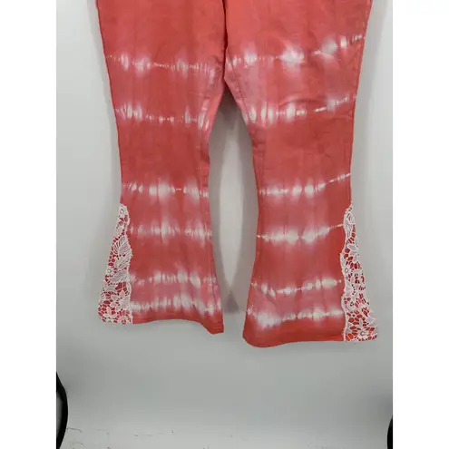 Gemma + Jane Jeans Size 14 Pink Tie Dye Flare Leg High Rise Boho Festival Lace