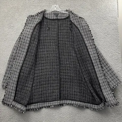 Long Tall Sally Tweed Fringe Coat Jacket Cotton Wool Blend Preppy Office Size 18 Black