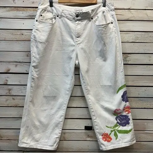 Coldwater Creek Vintage White Floral Wide Leg Cropped Jeans Cottagecore Boho 16P