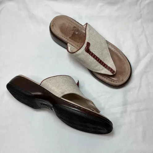 Dansko Khaki Tan Brown Leather And Canvas Thong Toe Slide Sandals 39