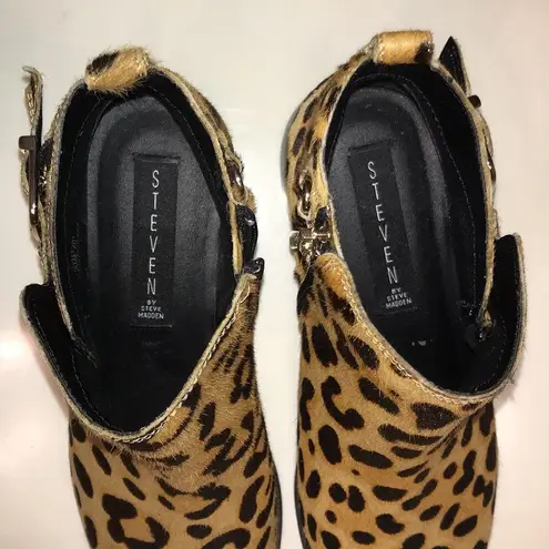 Steven By Steve Madden  Women’s Cavi Calf Hair Leopard Print Heeled Ankle Booties