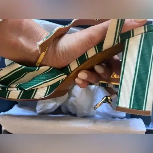 Sézane Sezane Editions High Carmela Sandals Green White Stripe Size 11