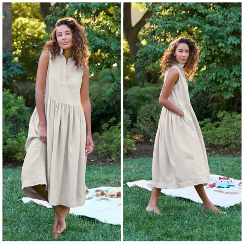 Frank & Eileen Daphne Sleeveless Popover Dress Linen In Sand Size Medium